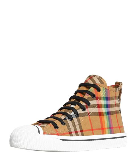 burberry men's kingly high-top rainbow check sneakers|burberry trainers for men.